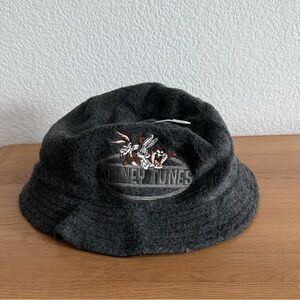 NWT Y2k 2000s Kids Looney Tunes Fleece Bucket Hat in Gray REVERSIBLE OS One Size